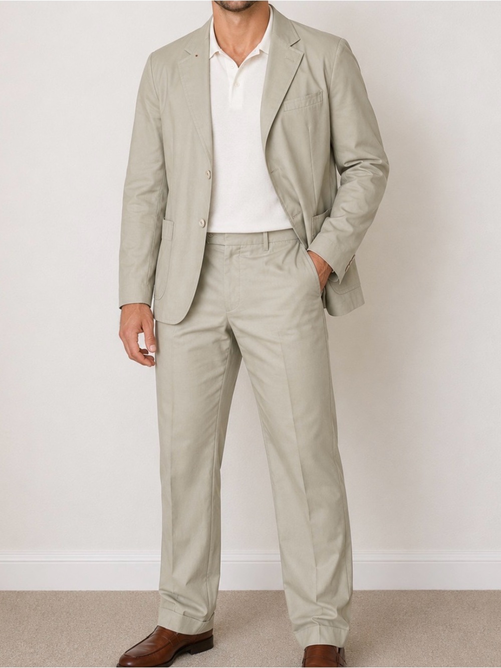 Brooks Brothers Light Khaki Tan 2 Piece Suit Blazer/Dress Pants Classic Suit 34R